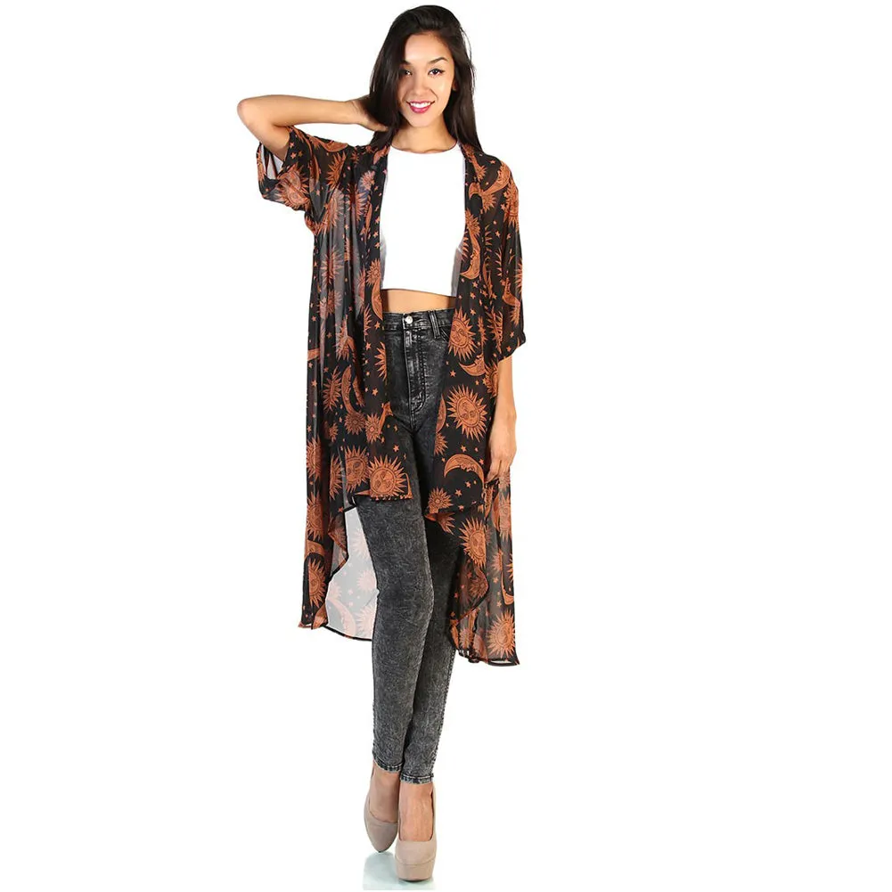 VenusFox Vintage Loose Flower Printed Kimono Cardigan