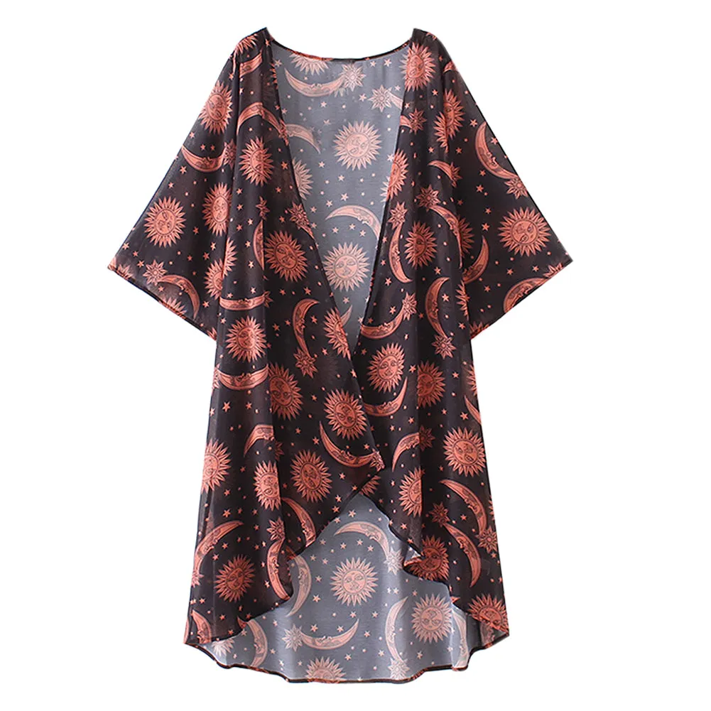 VenusFox Vintage Loose Flower Printed Kimono Cardigan