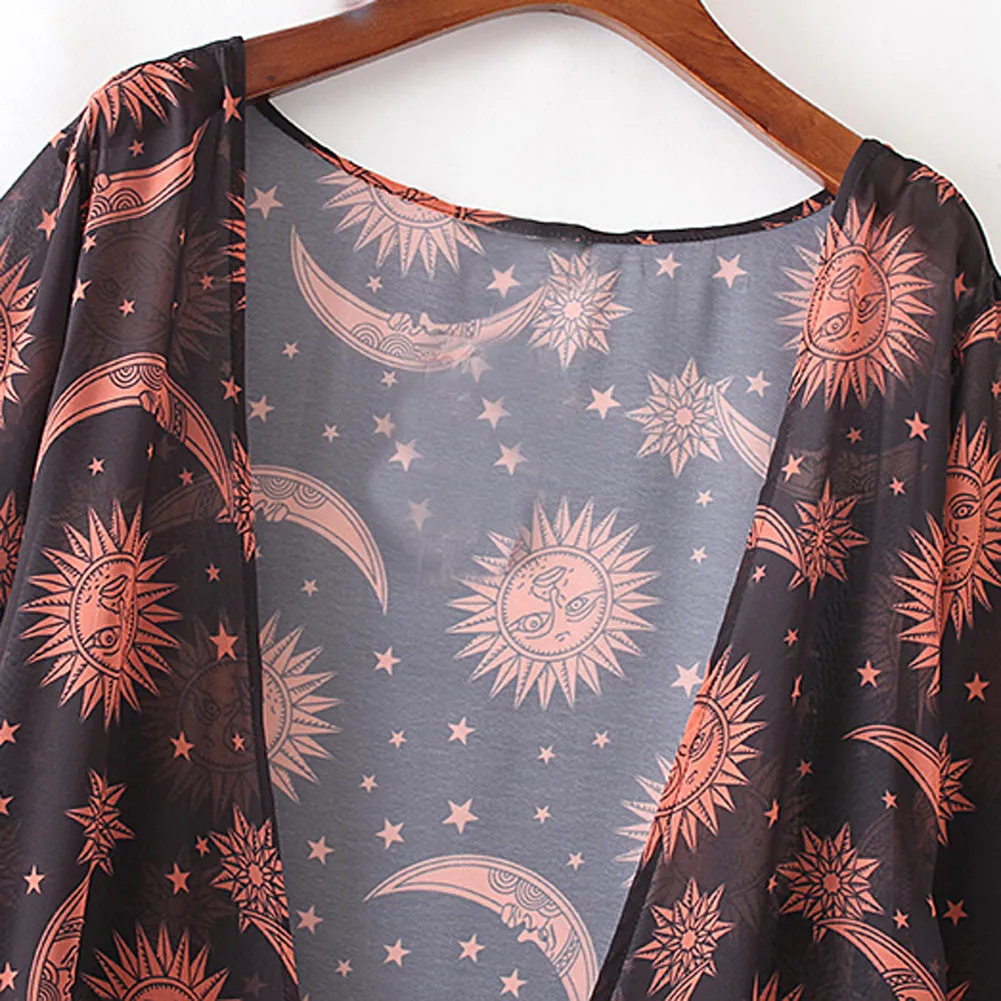 VenusFox Vintage Loose Flower Printed Kimono Cardigan