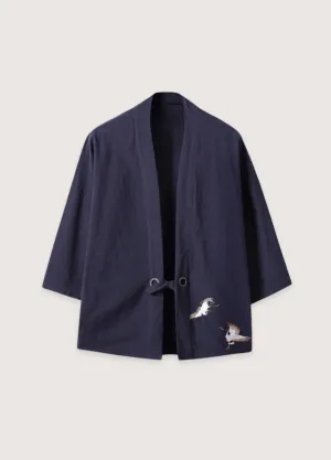 Veste kimono bleu marine en lin