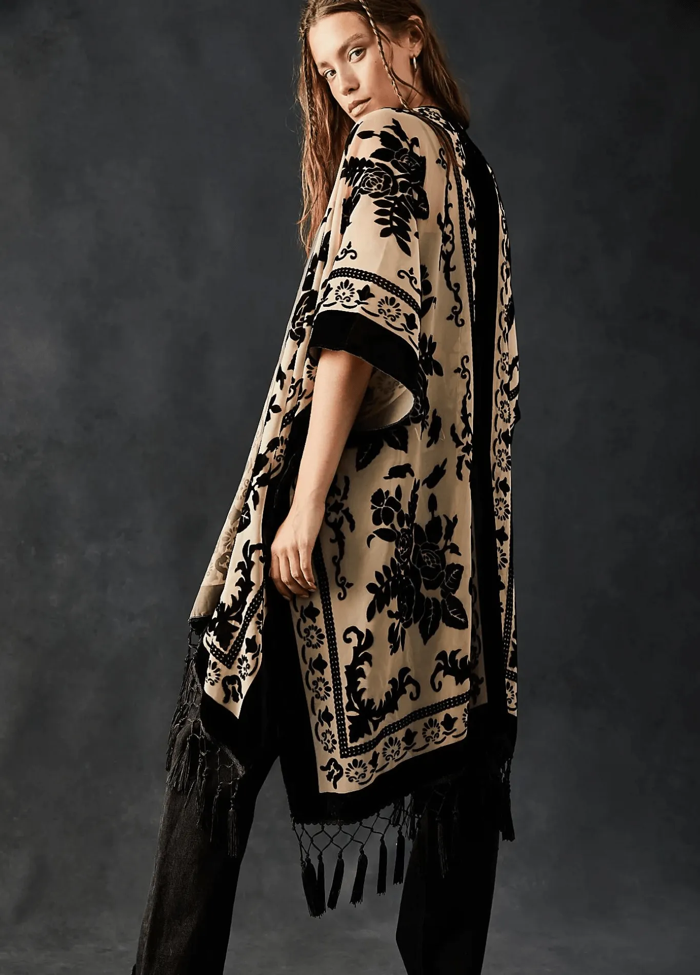 Veste kimono crème et noir