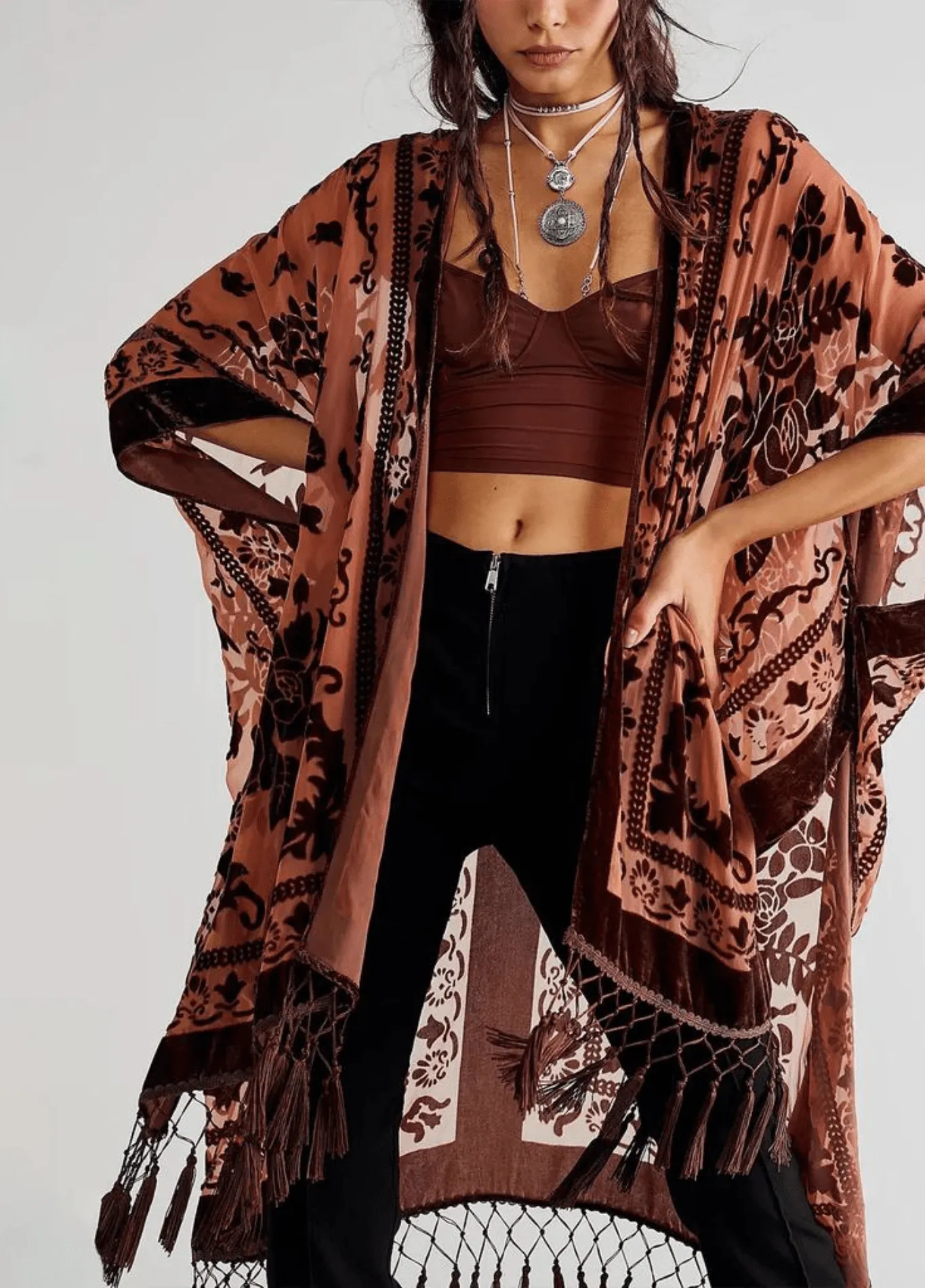 Veste kimono rose pâle