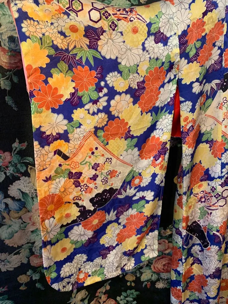 Vibrant Vintage Silk Floral Kimono