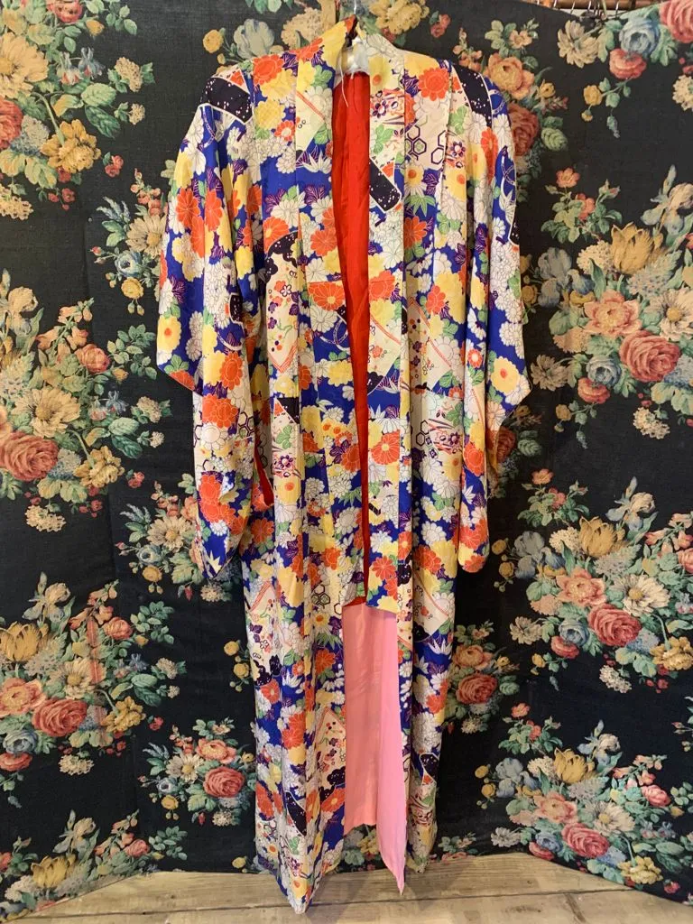 Vibrant Vintage Silk Floral Kimono