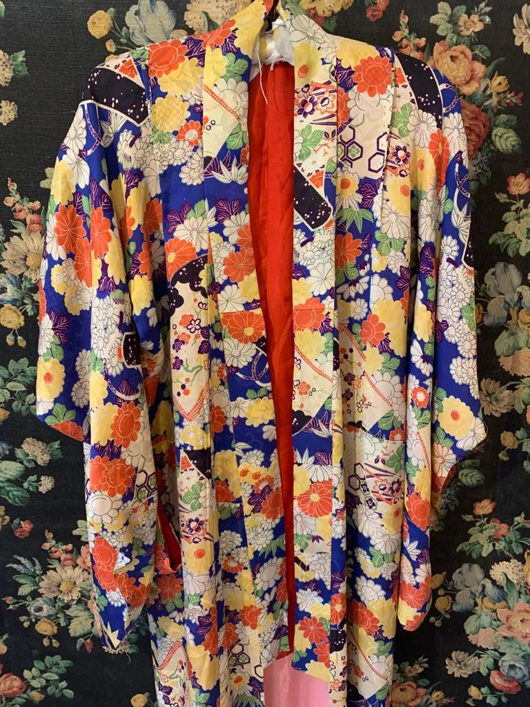 Vibrant Vintage Silk Floral Kimono
