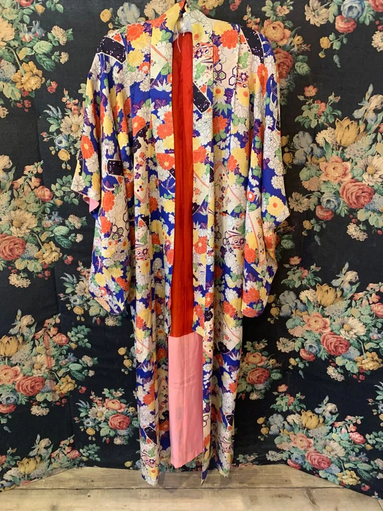 Vibrant Vintage Silk Floral Kimono