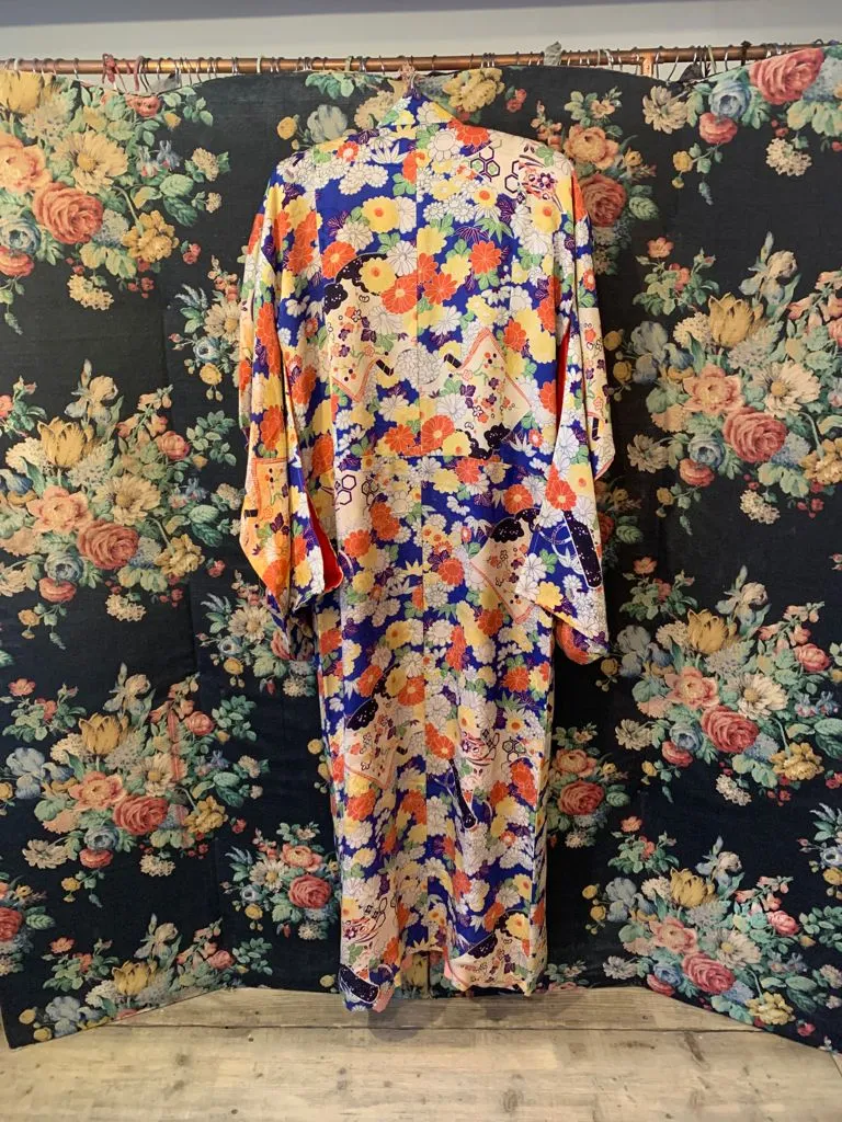 Vibrant Vintage Silk Floral Kimono