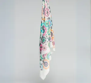 Vilagallo - Multi Print Floral Scarf in White Multicolor