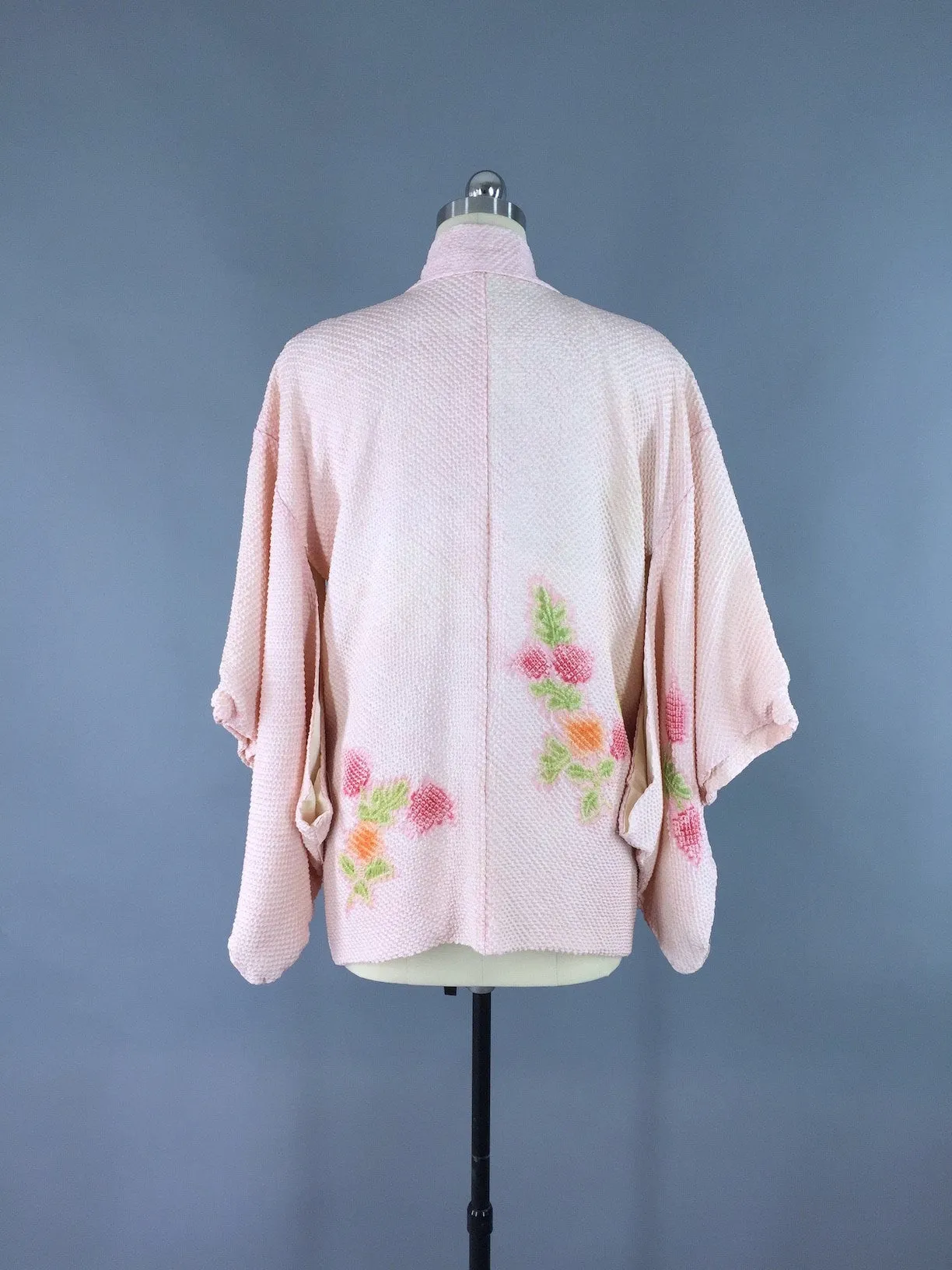 Vintage 1950s Silk Haori Kimono Cardigan Jacket Strawberry Fruit Novelty Print