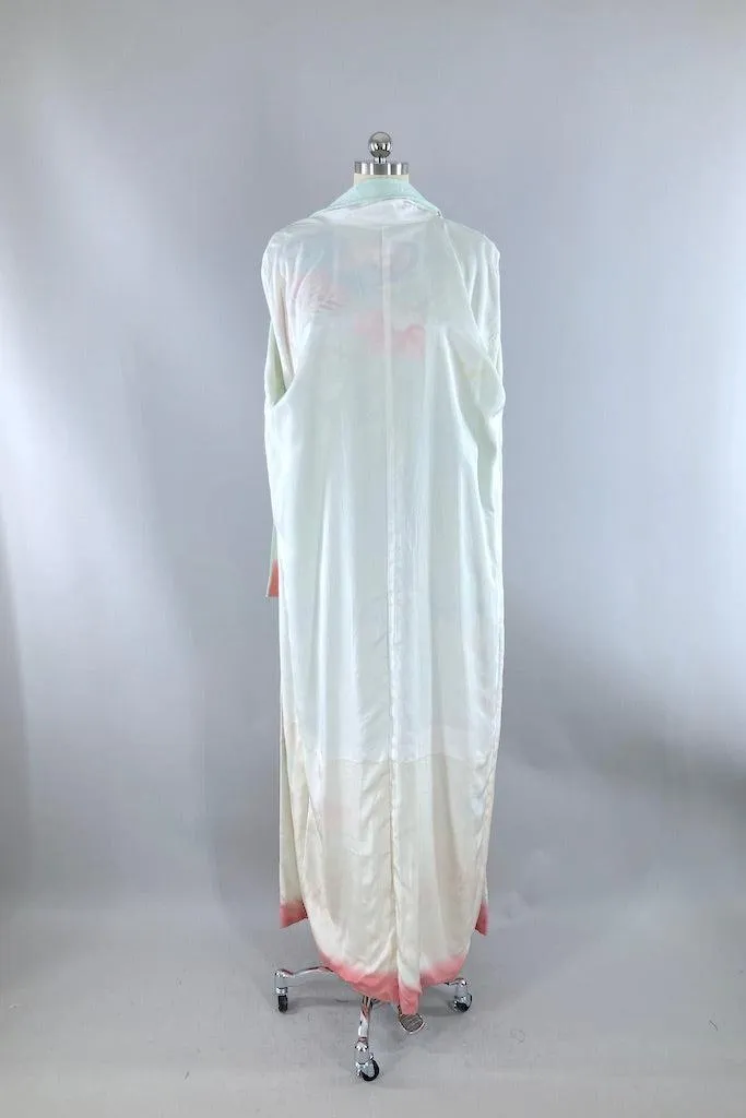 Vintage Blue & Pink Floral Silk Kimono
