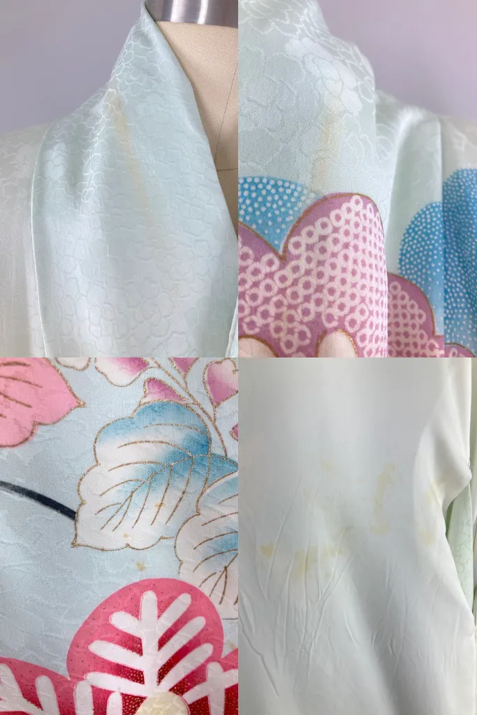 Vintage Blue & Pink Floral Silk Kimono