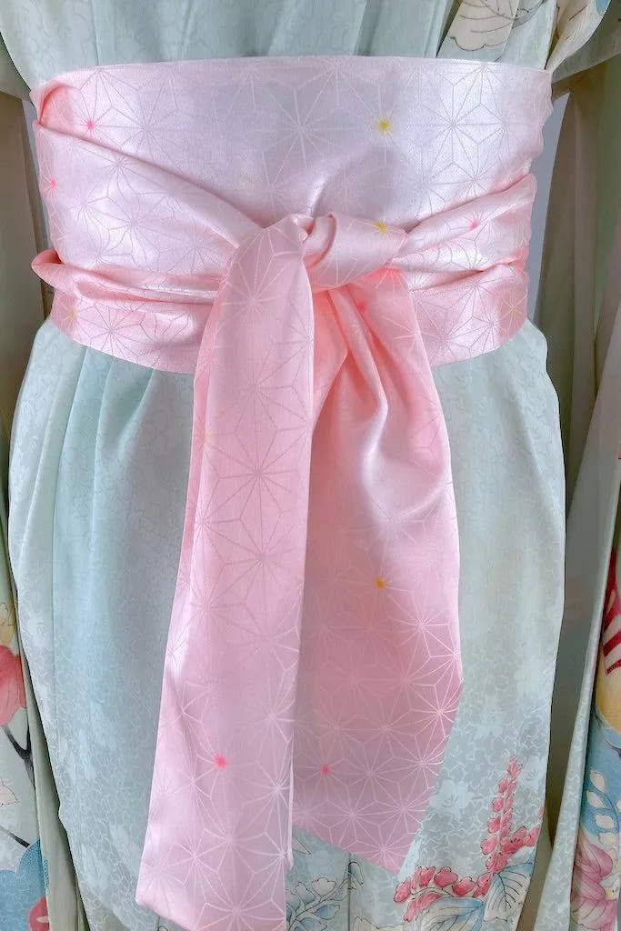 Vintage Blue & Pink Floral Silk Kimono