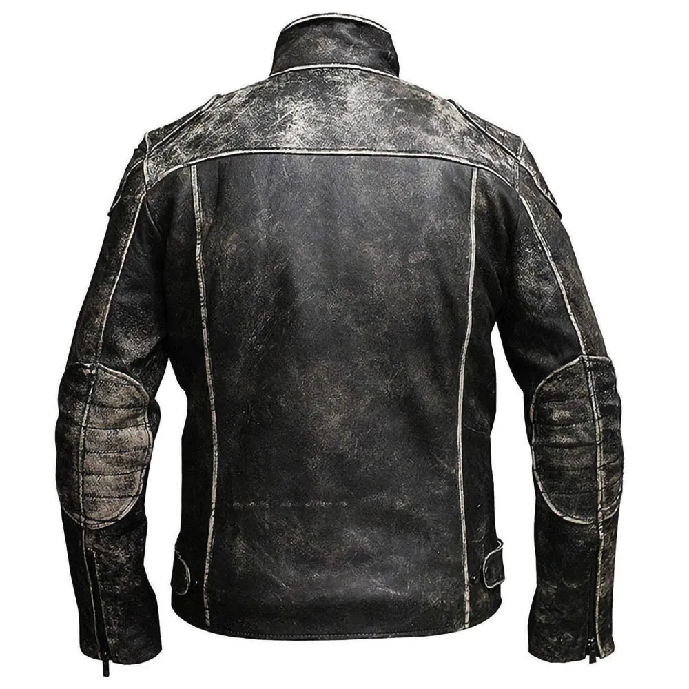 Vintage Cafe Racer Retro II Distressed Black Biker Mens Leather Jacket