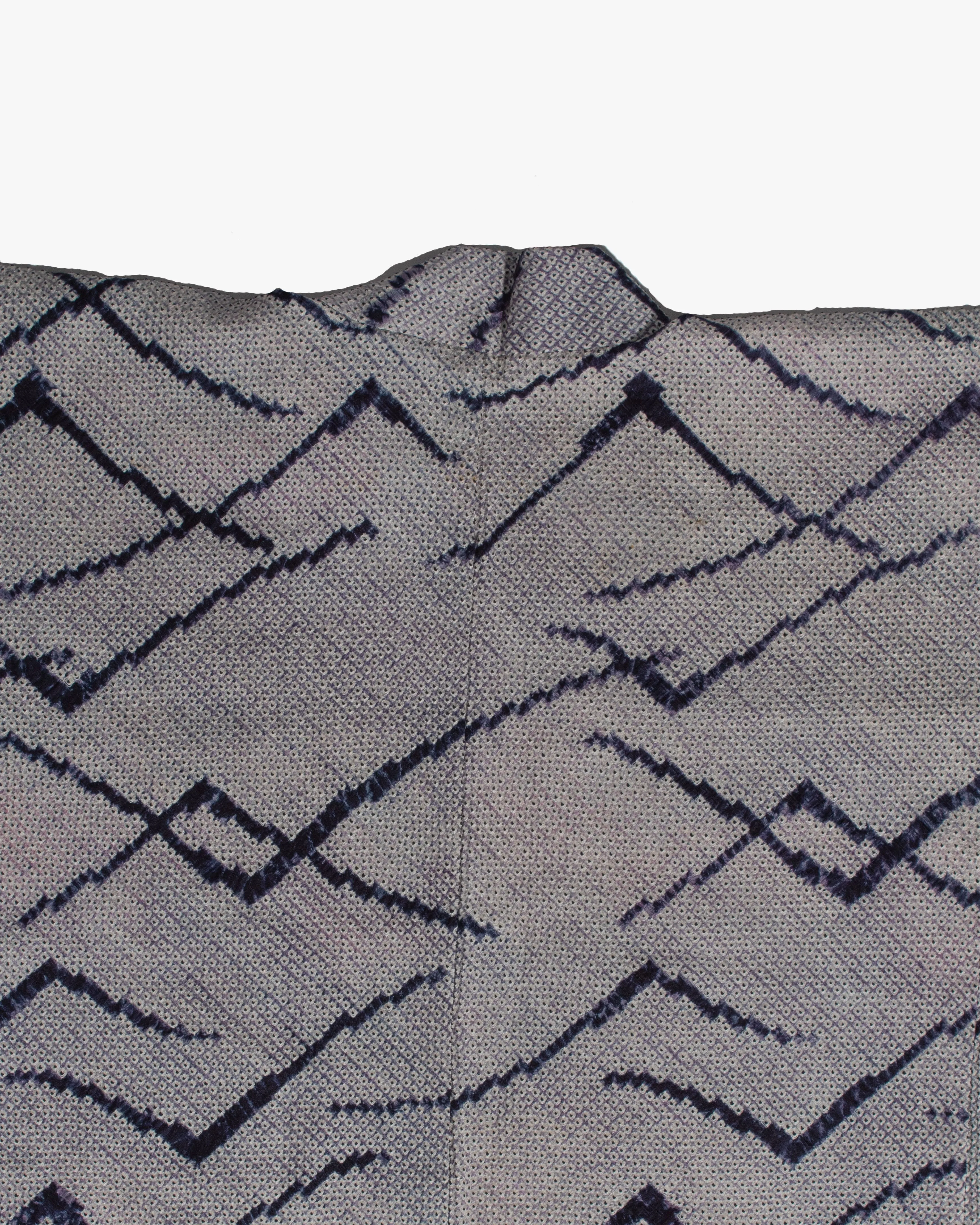 Vintage Haori Jacket, Full Shibori, White with Navy Blue Criss Cross Pattern and Light Purple