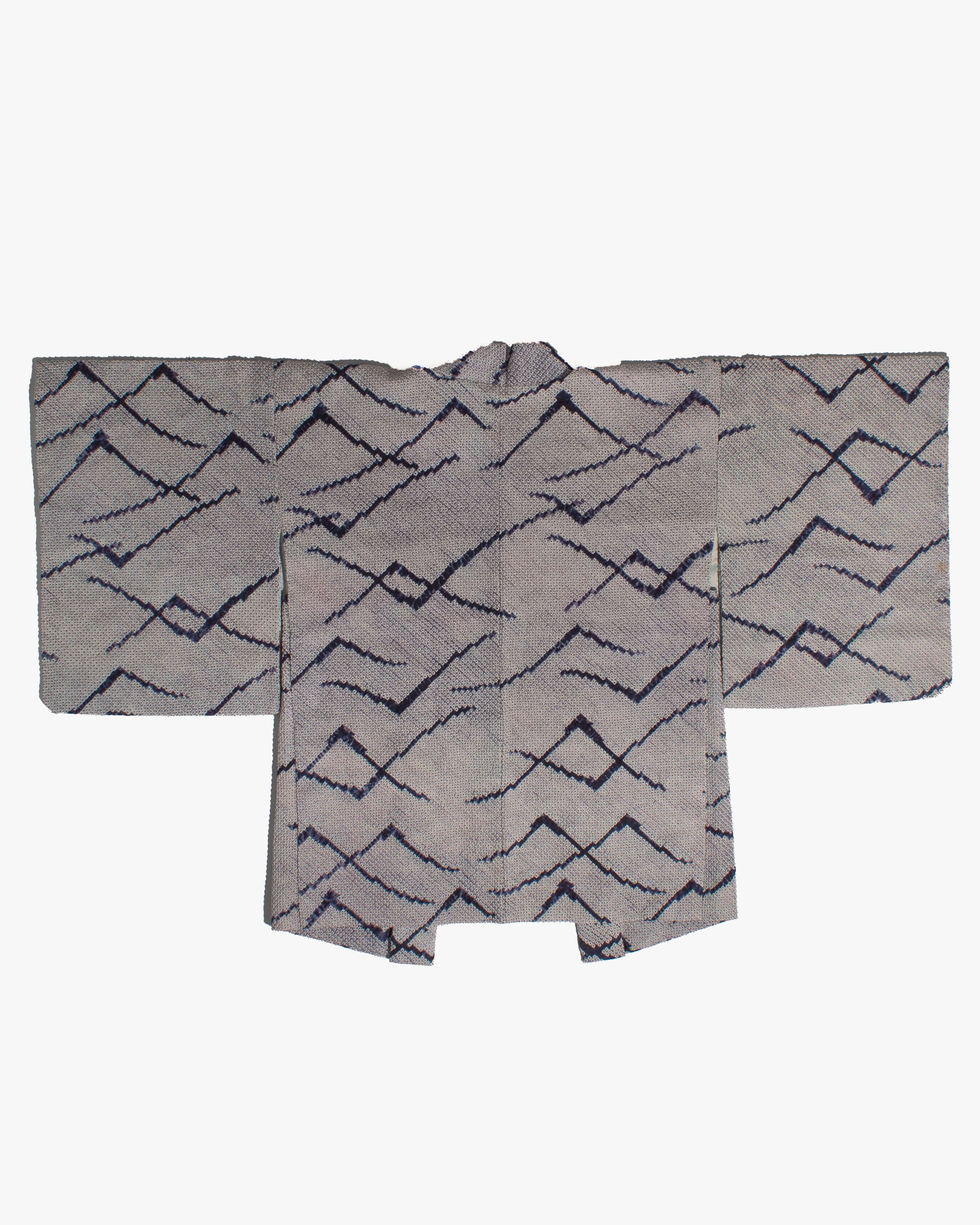 Vintage Haori Jacket, Full Shibori, White with Navy Blue Criss Cross Pattern and Light Purple