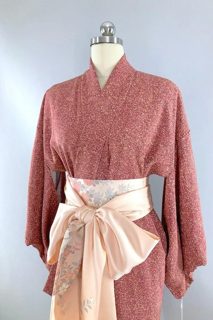 Vintage Mauve Speckled Print Silk Kimono