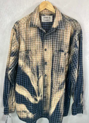 Vintage Navy Blue and Camel Flannel Jacket Size XL