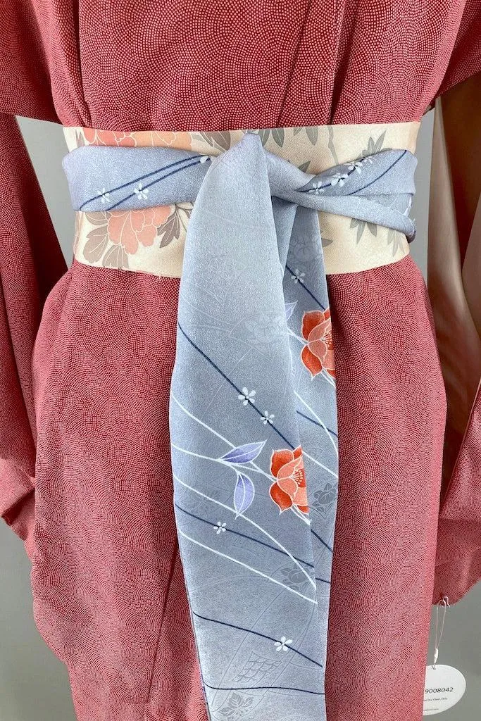 Vintage Red & White Dotted Print Silk Kimono