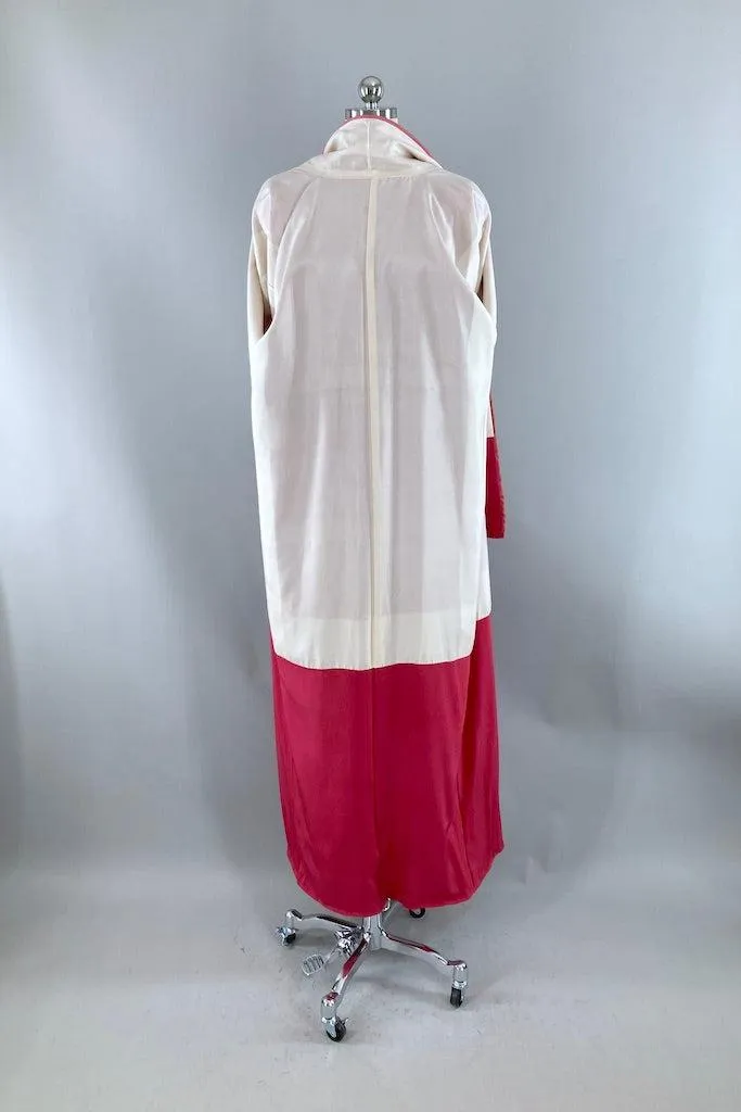 Vintage Red & White Dotted Print Silk Kimono