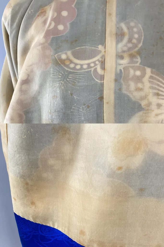 Vintage Royal Blue Butterflies Silk Kimono