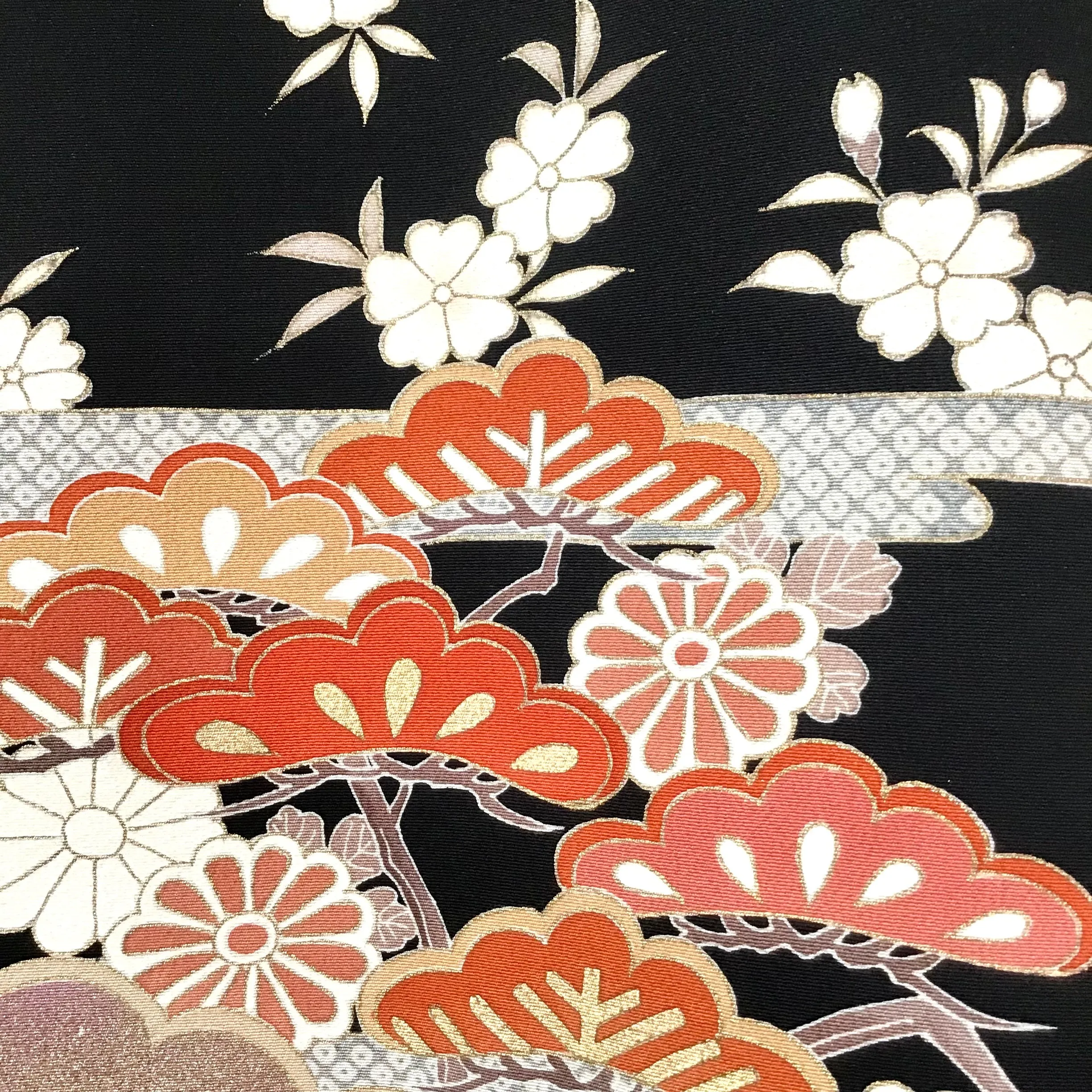 Vintage Tomesode Kimono ’Black With Landscape Scenes’
