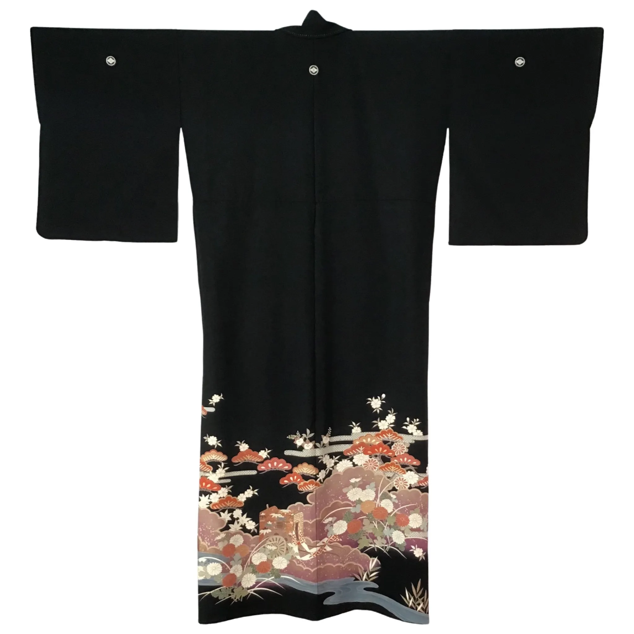 Vintage Tomesode Kimono ’Black With Landscape Scenes’