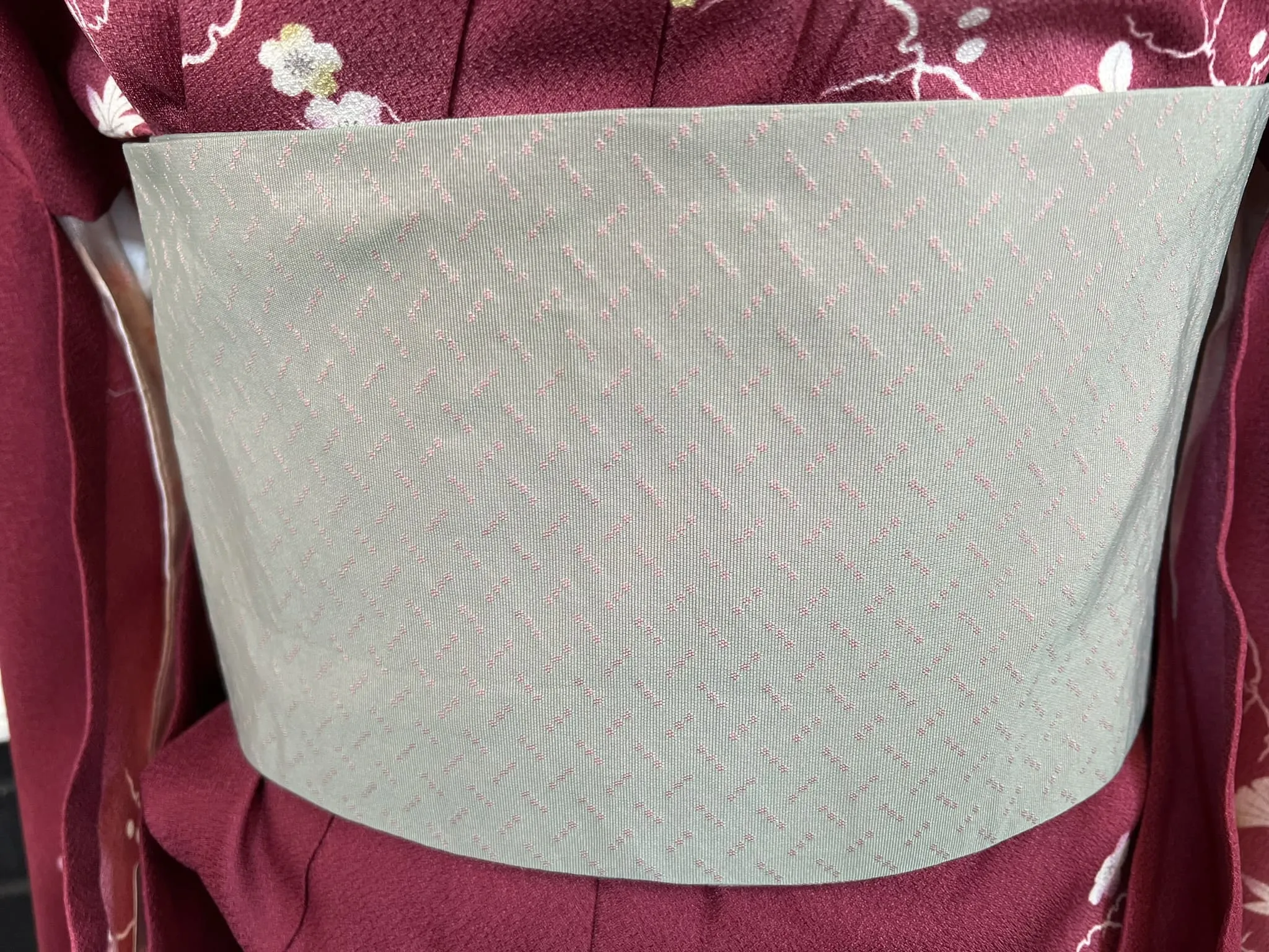WASHABLE KIMONO and OBI 2 pc set, Maple and Cherry Blossoms, Size: M / Japanese Traditional Women's Summer Kimono and Han-haba Obi
