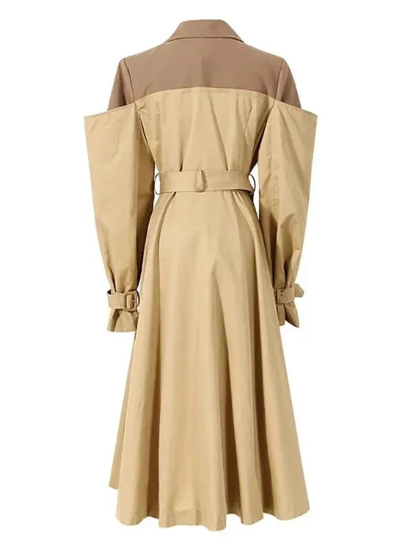 Wenkouban-Winter outfits Christmas Patchwork Shoulder Double Breasted Mid-Calf Trench Coat