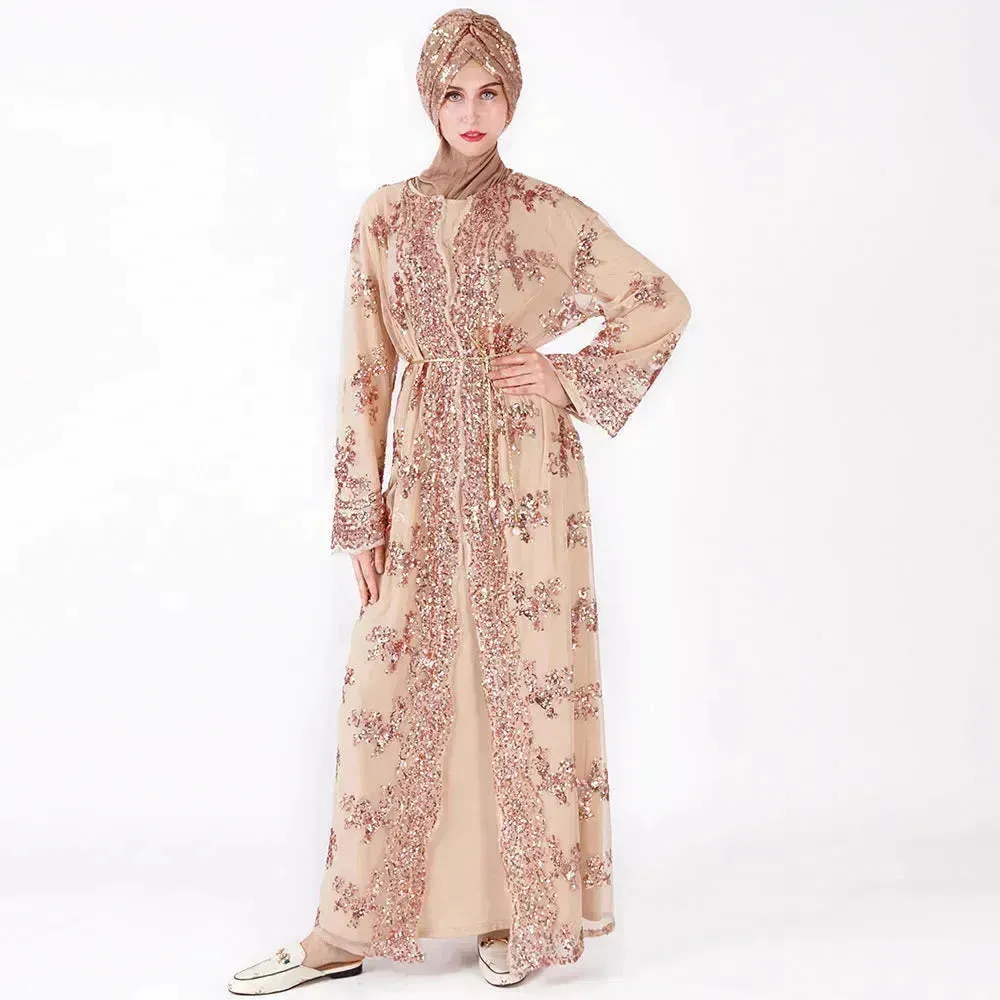 White Chiffon Sequin Embroidery Dubai  Abaya Kimono  Middle East ArabClothing