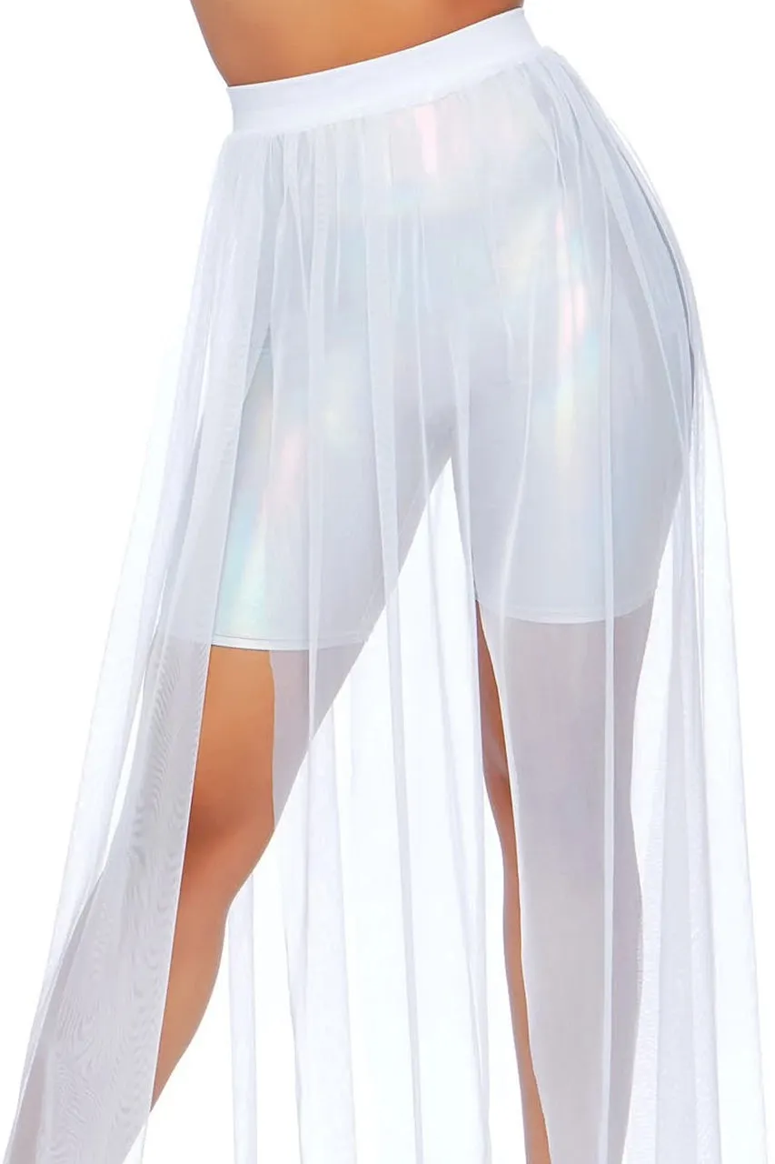 White Slit Mesh Skirt