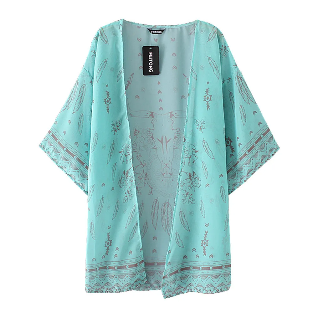 Women Boho Kimono cardigan Long Sleeve casual wear&Beach wear