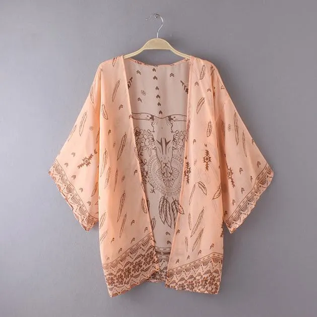 Women Boho Kimono cardigan Long Sleeve casual wear&Beach wear