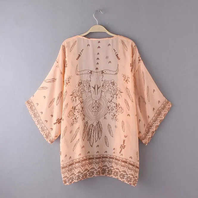 Women Boho Kimono cardigan Long Sleeve casual wear&Beach wear