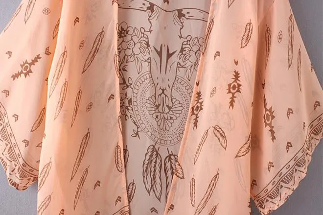 Women Boho Kimono cardigan Long Sleeve casual wear&Beach wear