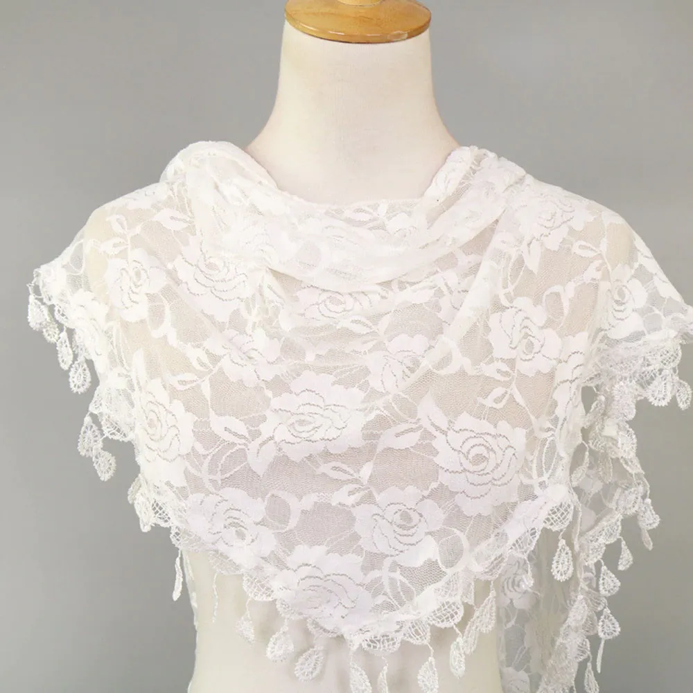 Women's Lace Tassel Floral Scarf