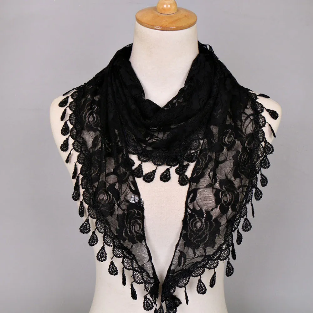 Women's Lace Tassel Floral Scarf