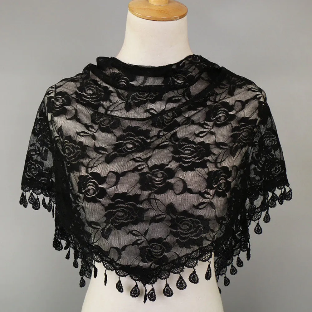 Women's Lace Tassel Floral Scarf