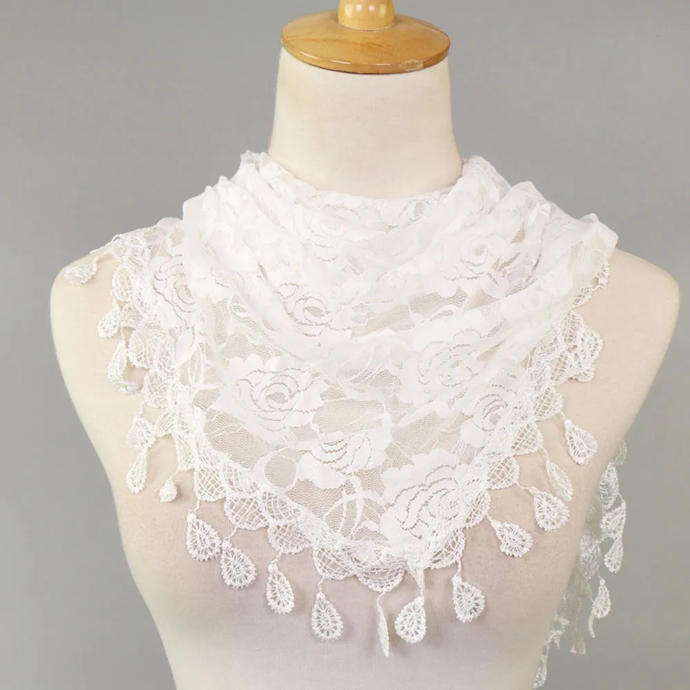 Women's Lace Tassel Floral Scarf