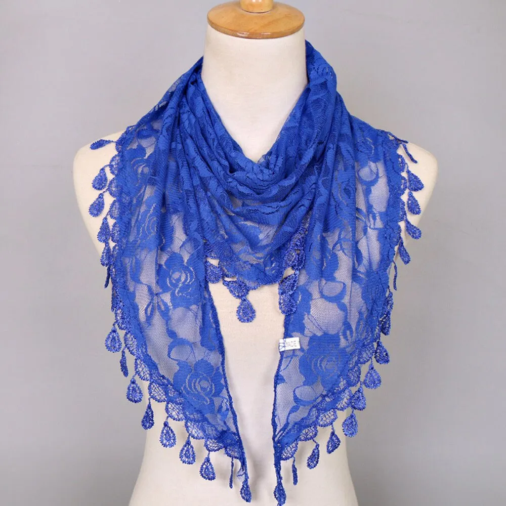 Women's Lace Tassel Floral Scarf