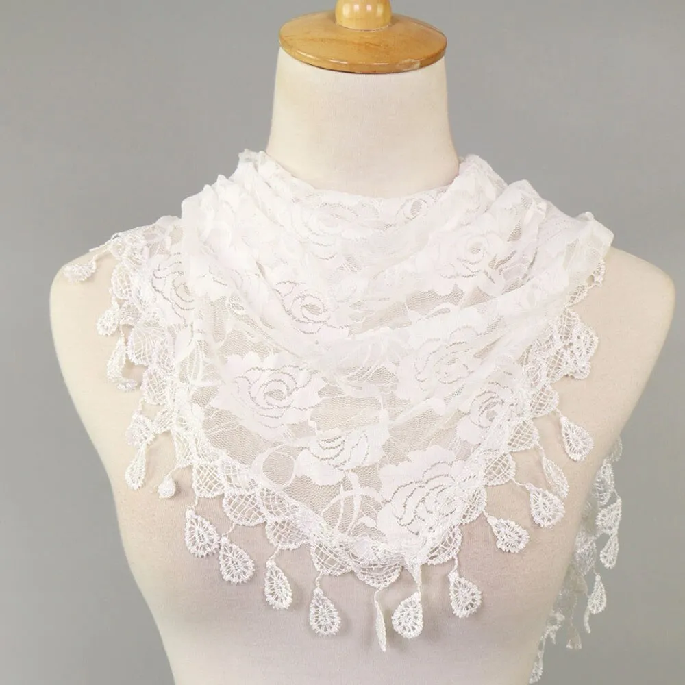 Women's Lace Tassel Floral Scarf