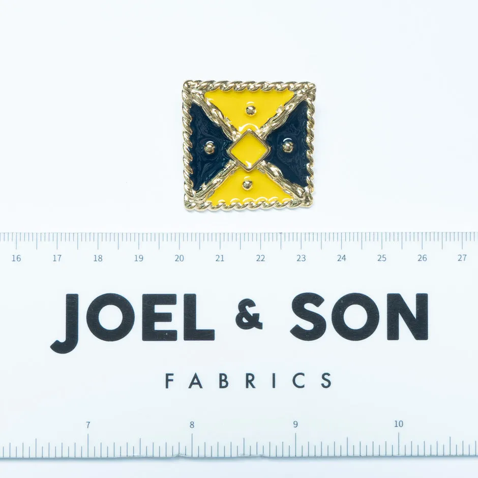 Yellow & Blue Enamel Gold Square Button