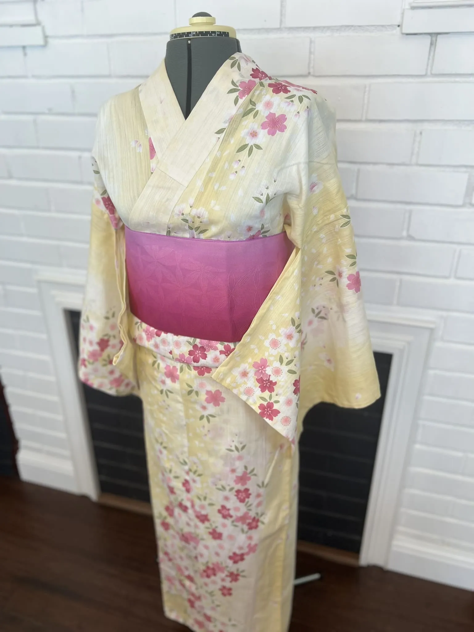 YUKATA, Cherry Blossom, Light Yellow, Size: Free / Japanese Traditional Women's Yukata