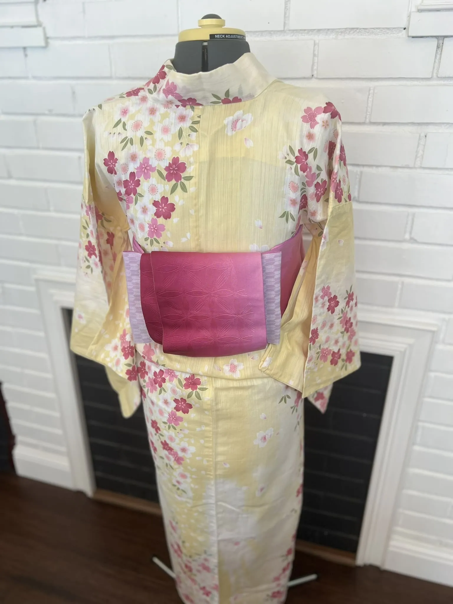YUKATA, Cherry Blossom, Light Yellow, Size: Free / Japanese Traditional Women's Yukata
