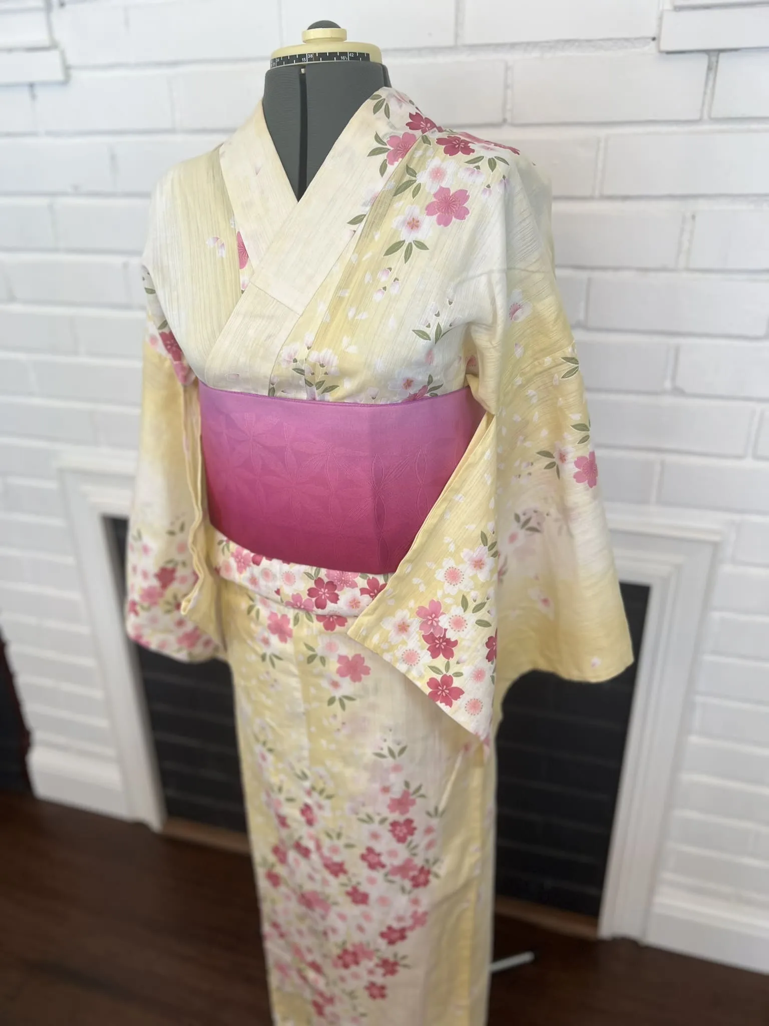 YUKATA, Cherry Blossom, Light Yellow, Size: Free / Japanese Traditional Women's Yukata