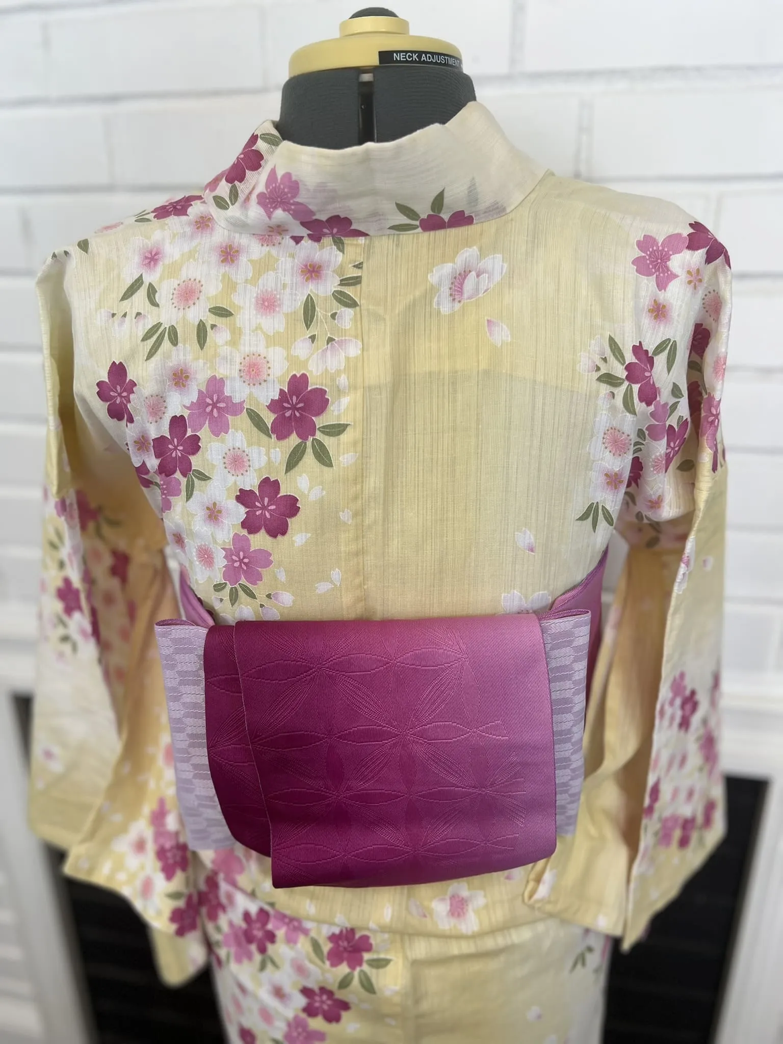 YUKATA, Cherry Blossom, Light Yellow, Size: Free / Japanese Traditional Women's Yukata
