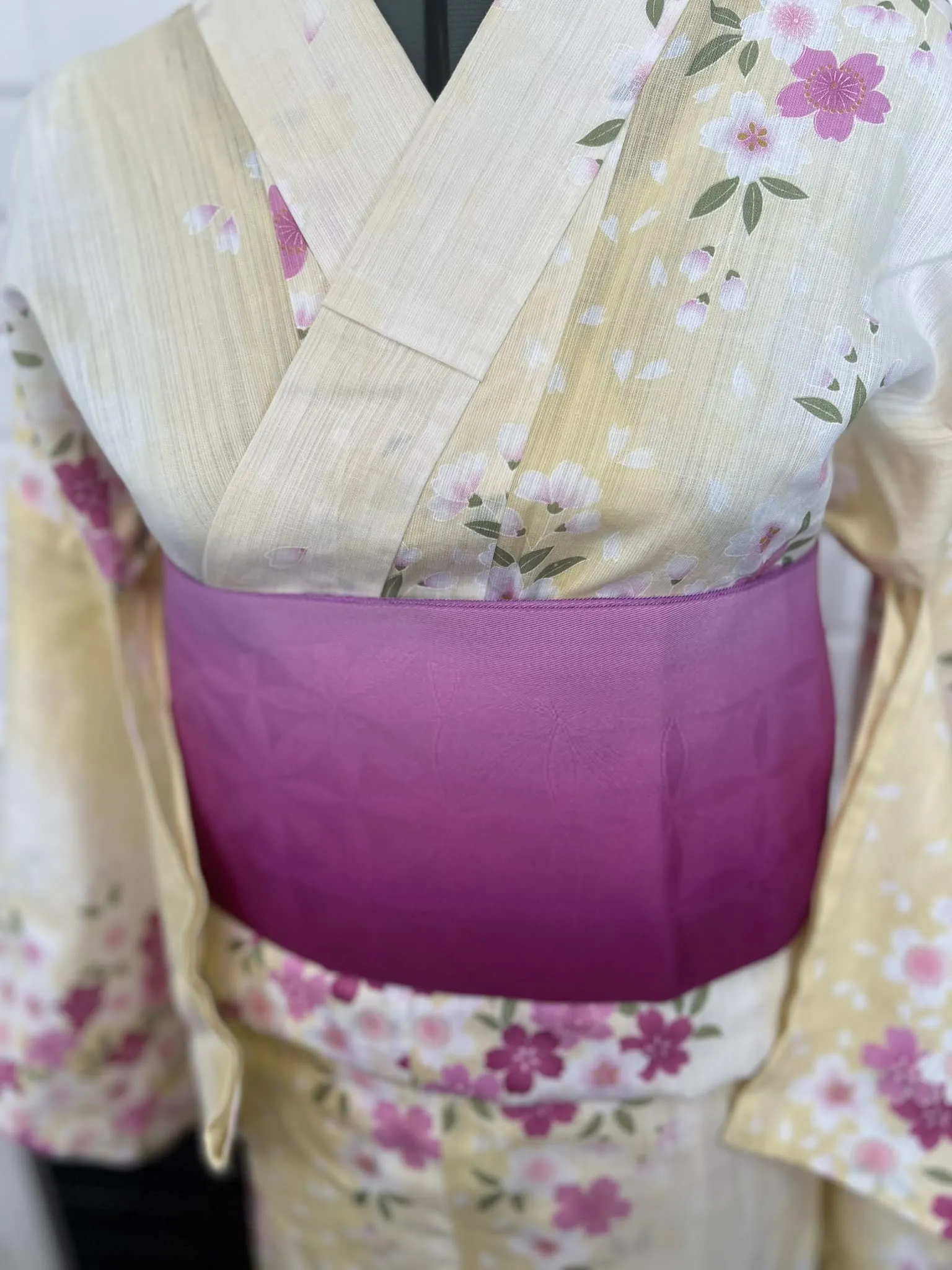 YUKATA, Cherry Blossom, Light Yellow, Size: Free / Japanese Traditional Women's Yukata
